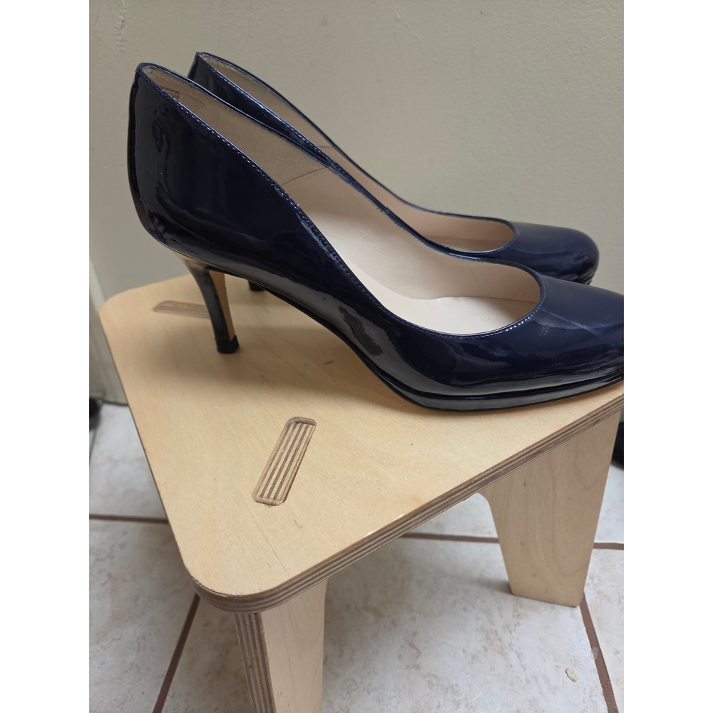 LK Bennett London Navy Blue Patent Leather Platform Pumps Heels Spain Size 38